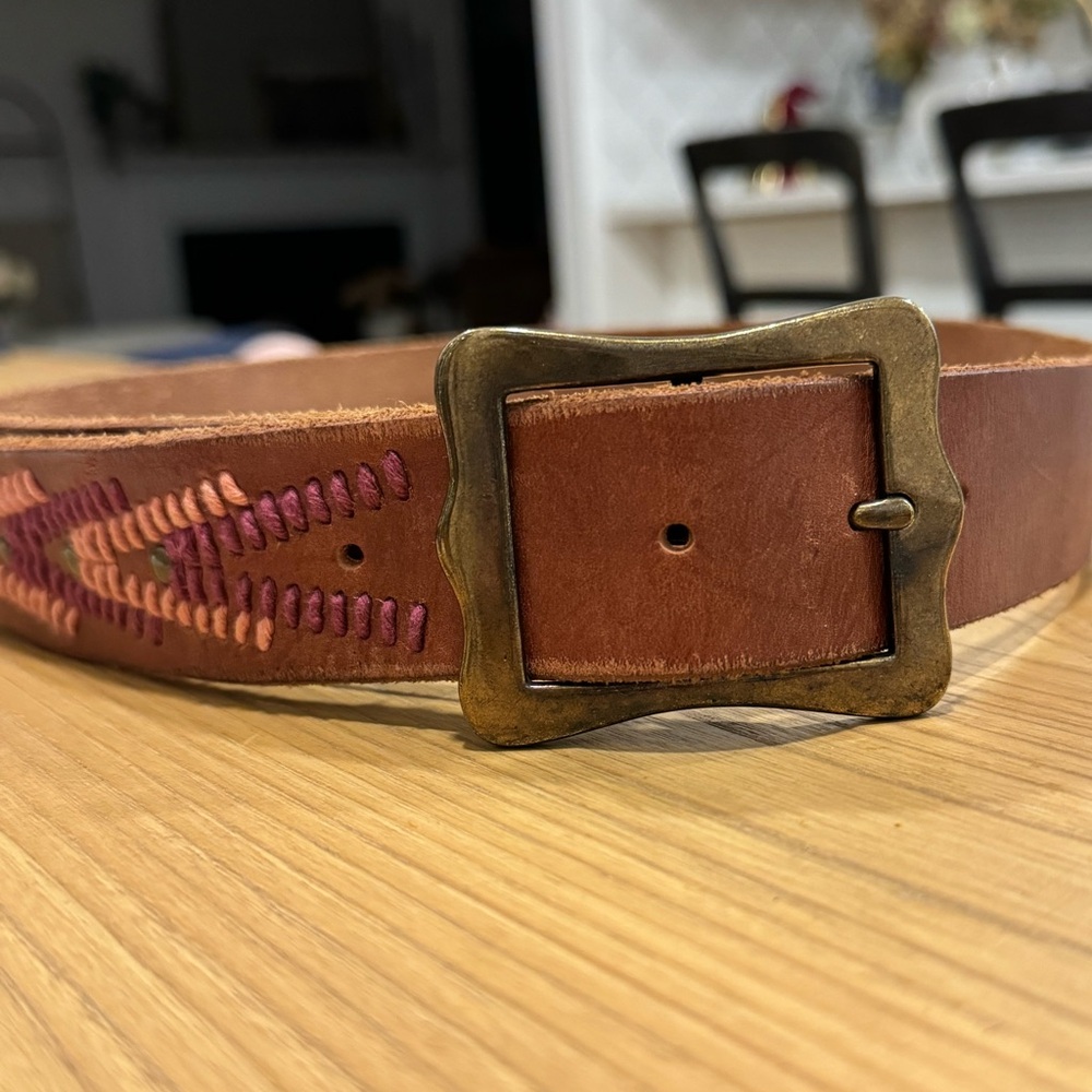 Lucky Brand Embroidered Beaded Boho   Brown Genuine Leather Belt Sz L - Picture 6 of 15